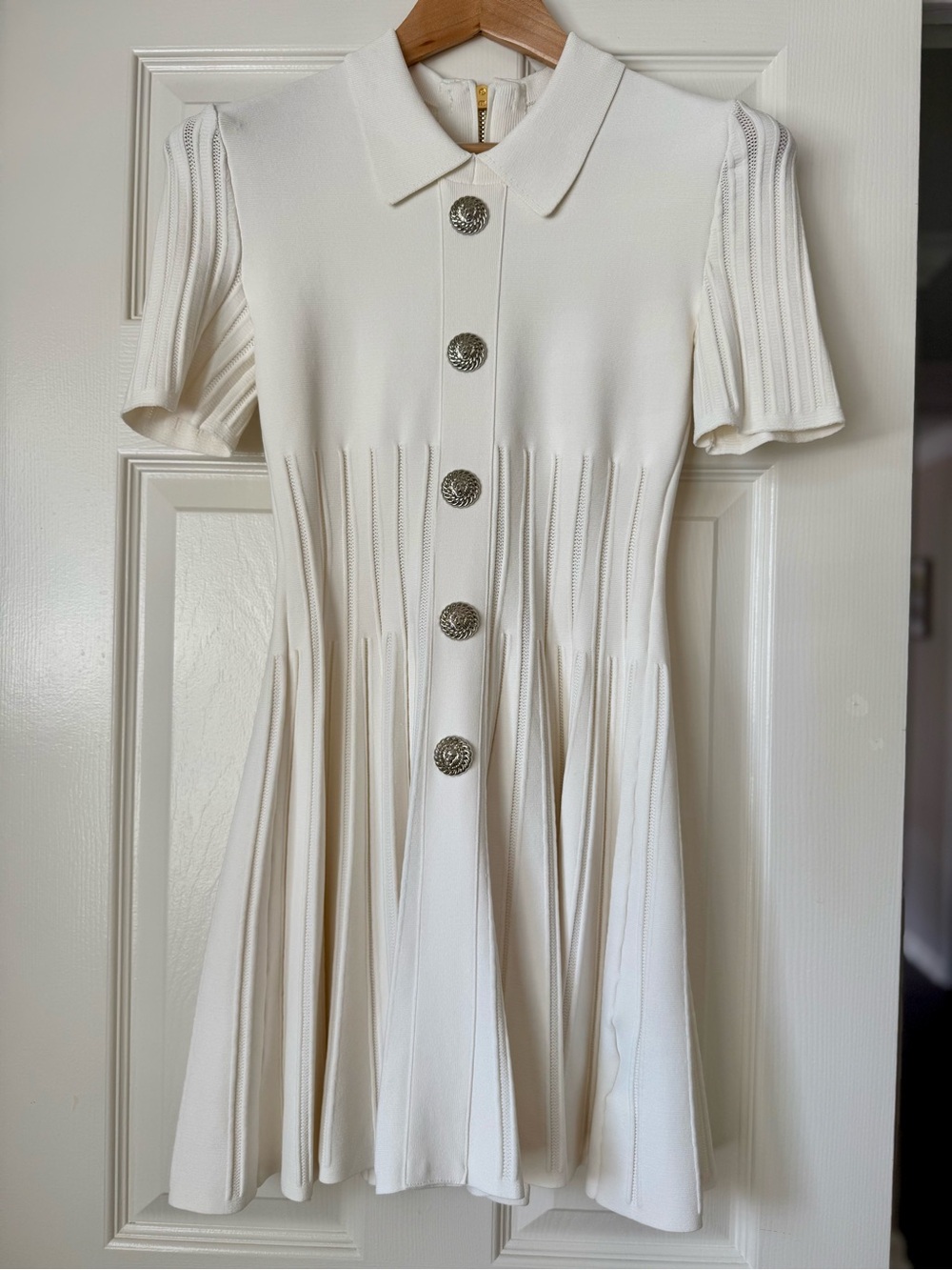 Classic White Pleated Button-Front Dress